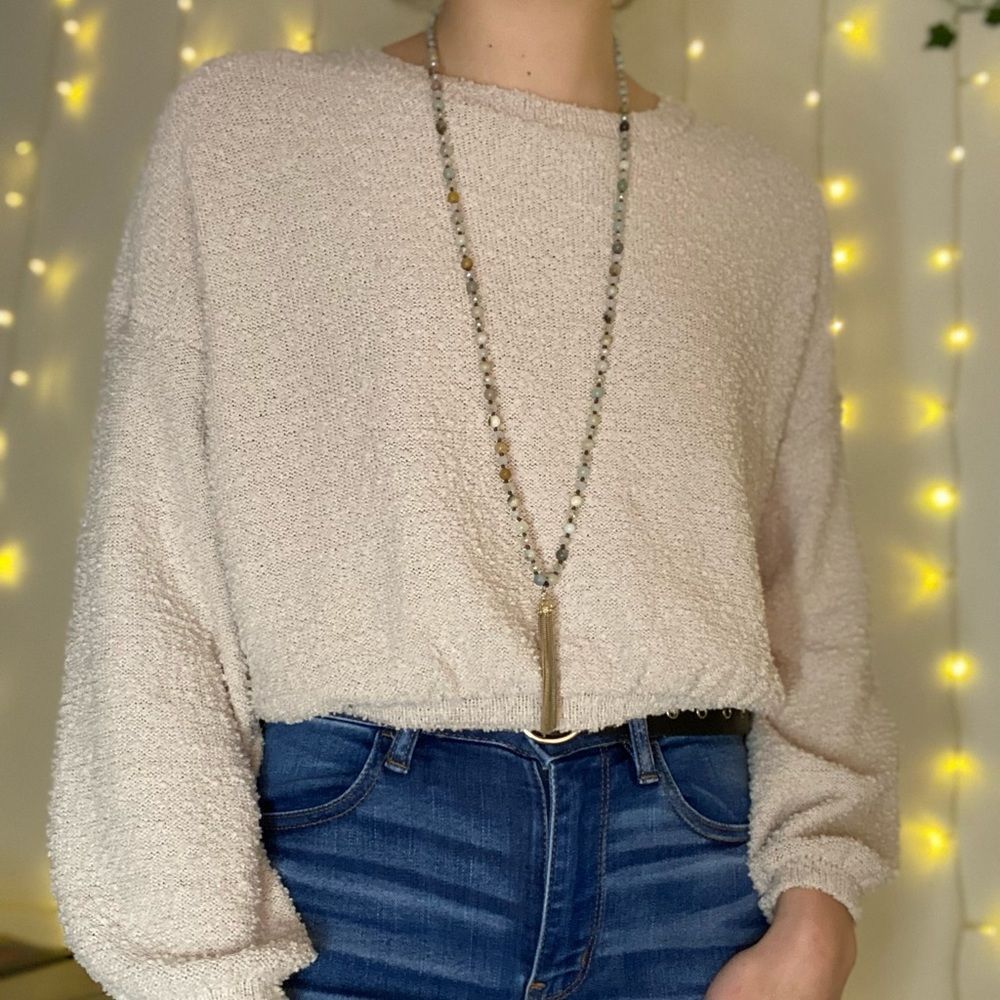 Altar'd State Tan Stretchy Cropped Sweater - Size: Small